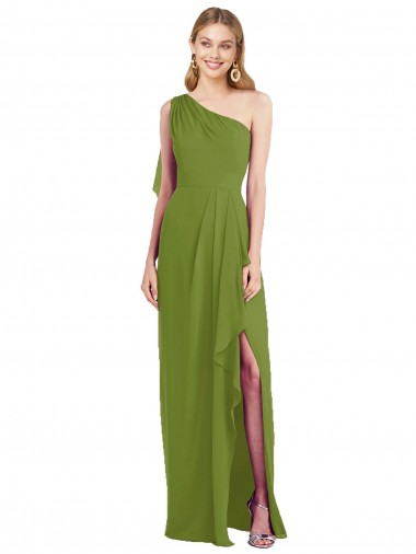 Shop One Shoulder Chiffon Bridesmaid Dress with Draped Front Slit Montreal