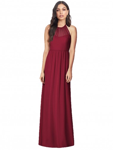 Shop Halter Neck Full-Length Shirred Chiffon Bridesmaid Dress Montreal
