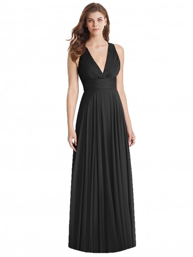 Shop Full Length V-Neck Chiffon Bridesmaid Dress with Wide Criss Cross Straps Montreal
