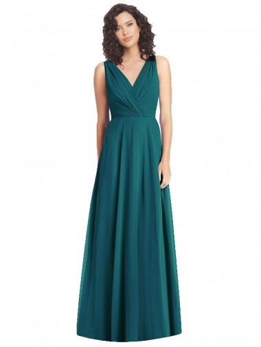 Shop Draped V-Neck Long Sleeveless Chiffon Bridesmaid Dress Montreal