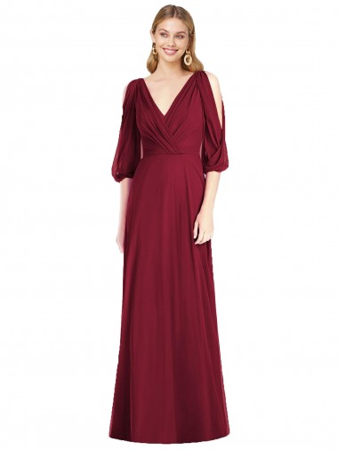 Shop Draped V-Neck Bell Sleeves V-Back Chiffon Bridesmaid Dress Montreal