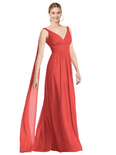 Shop Full-Length V-Neck Chiffon Bridesmaid Dress Streamers Back Montreal