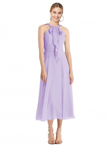 Shop Midi Length Halter Plunging V-Back Chiffon Bridesmaid Dress / Cocktail Dress Montreal