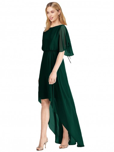 Shop Plunging V Back Flutter Sleeves Cocktail Length Chiffon Bridesmaid Dress Montreal