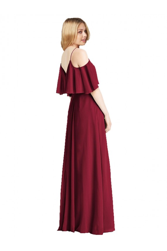 Spaghetti Straps V-Neck Chiffon Bridesmaid Dress with Sash Tie