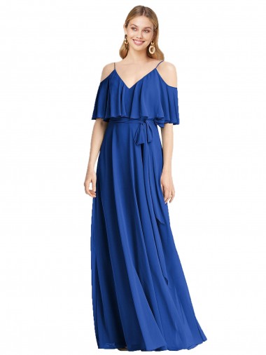 Shop Spaghetti Straps V-Neck Chiffon Bridesmaid Dress with Sash Tie Montreal