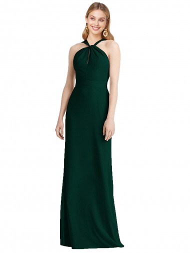 Shop Sleek Full-Length Twist Halter Chiffon Bridesmaid Dress Montreal
