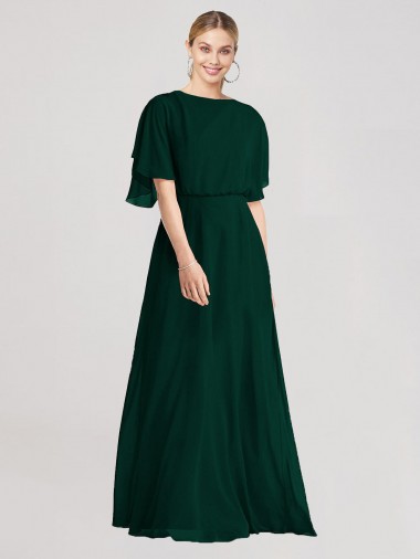 Shop Full-Length Flutter Sleeves Plunging V Back Chiffon Bridesmaid Dress Montreal