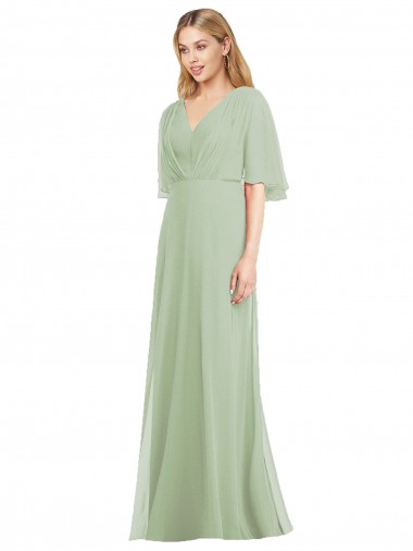 Shop Full Length Lux Chiffon Flutter Sleeves Bridesmaid Dress Montreal