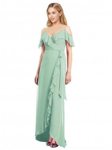 Shop High Low Off the Shoulder Wrap Chiffon Bridesmaid Dress  Montreal