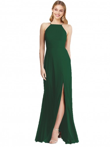 Shop High-Neck Maxi Bridesmaid Dress with Front Slit Montreal