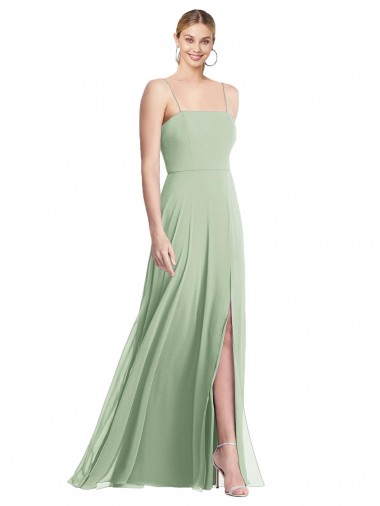 Shop Sleek Spaghetti Straps Low Back Square Neck Maxi Formal Chiffon Bridesmaid Dress Montreal