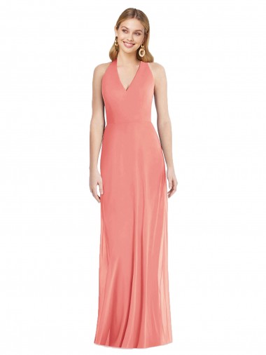 Shop V-Neck Halter Chiffon Maxi Formal Bridesmaid Dress Open Back Montreal