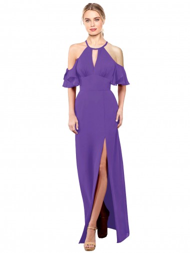 Shop Slim A-Line Chiffon Bridesmaid Dress with Off The Shoulder Ruffle Sleeves Montreal