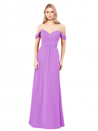 Shop Off The Shoulder Draped Sleeves A-Line Chiffon Bridesmaid Dress Montreal