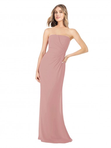 Shop Draped Strapless Sheath Long Chiffon Bridesmaid Dress Montreal