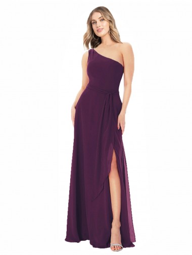 Shop One Shoulder Chiffon Bridesmaid Dress with Tie Belt Montreal