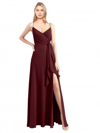 Shop Spaghetti Straps V-Neck Long Chiffon Bridesmaid Dress with Side Slit Montreal