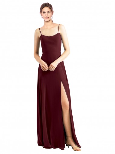 Shop Sleek Fit and Flare Long Scoop Neck Chiffon Bridesmaid Dress with High Side Slit Montreal