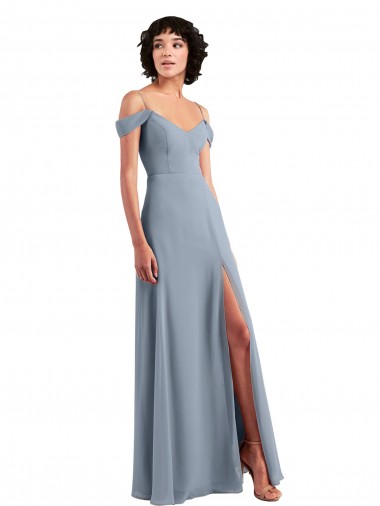 Shop Off the Shoulder Folded Sleeve Long Chiffon Bridesmaid Dress with High Side Slit Montreal