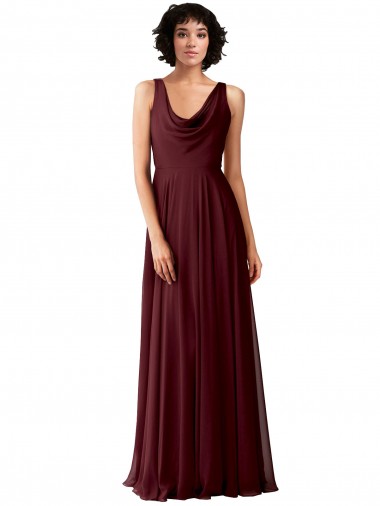 Shop Draped Cowl Neck Long Chiffon Bridesmaid Dress with Wide Straps Montreal