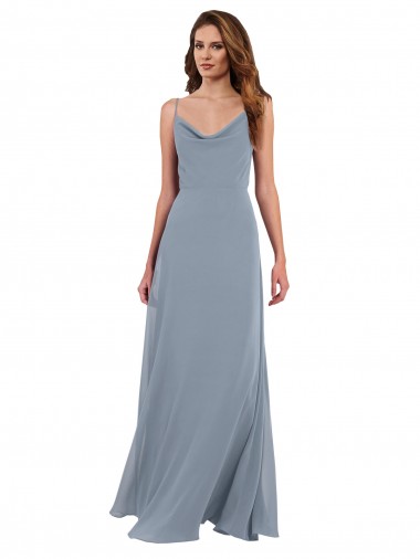 Shop Long Full Length Draped Cowl Neck V-Back Slip Chiffon Bridesmaid Dress Montreal