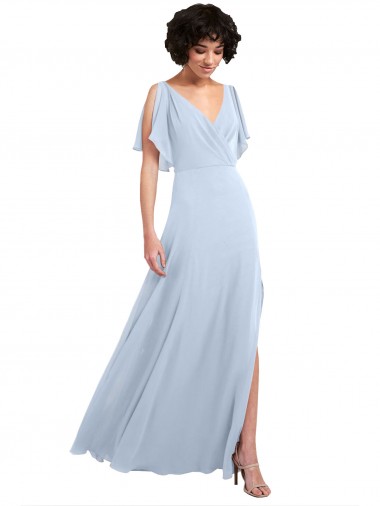 Shop Split Flutter Sleeves V-Neck Chiffon Bridesmaid Dress with Open V-Back Montreal