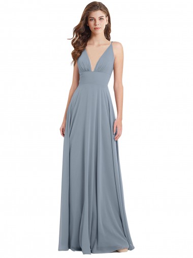Shop Fitted V-Neckline Long Chiffon Bridesmaid Dress with V-Back Montreal