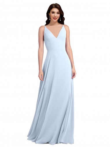 Shop Long Floor Length V-Neck Chiffon Bridesmaid Dress with Keyhole Back Montreal