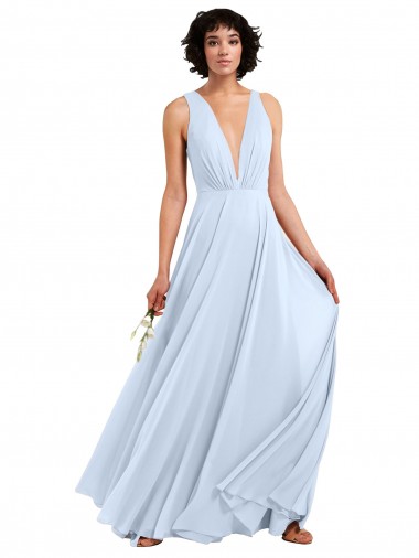Shop Daring Plunging V-Neck Long Chiffon Bridesmaid Dress with Pleated Bodice Montreal