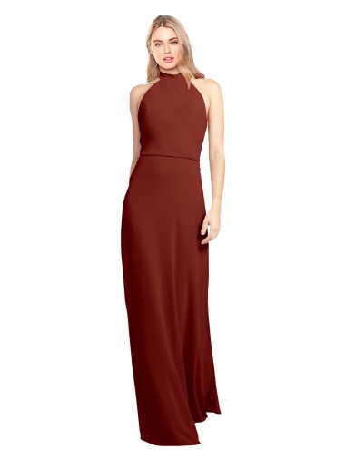 Shop Slim High Neck Halter Fitted Open Back Chiffon Bridesmaid Dress / Prom Dress Montreal