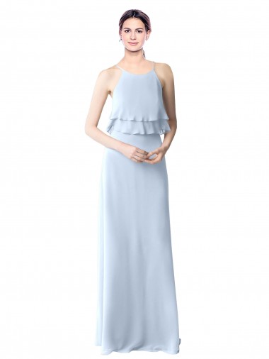 Shop High Narrow Neck Long Chiffon Bridesmaid Dress with Tiered Ruffles Montreal