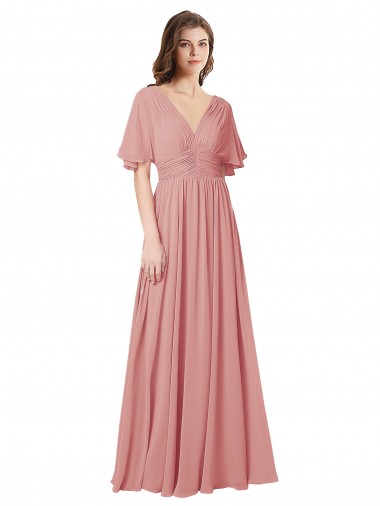 Shop Flutter Sleeves Plunging V-Neck Boho Chiffon Bridesmaid Dress Montreal