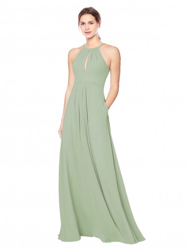 Shop High Halter Neck Keyhole Chiffon Bridesmaid Dress Montreal