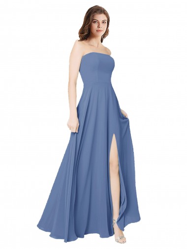 Shop Strapless Long Chiffon Bridesmaid Dress with Front Slit Montreal
