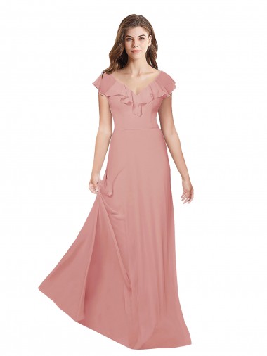 Shop Flounced V Neckline Flutter Sleeves Chiffon Bridesmaid Dress Montreal