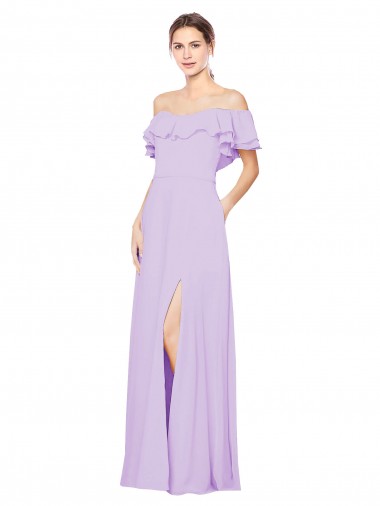 Shop Ruffled Off the Shoulder Long Chiffon Bridesmaid Dress with Slit Montreal