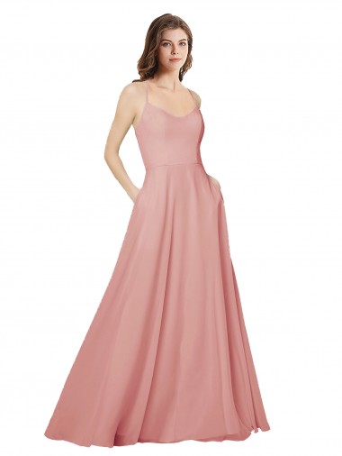 Shop Open Back Wide Tie Band Long Chiffon Bridesmaid Dress with Pockets Montreal
