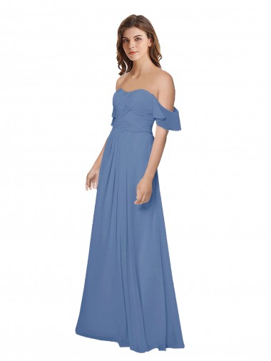 Shop Flutter Sleeves Scoop Neck Off the Shoulder Long Chiffon Bridesmaid Dress Montreal