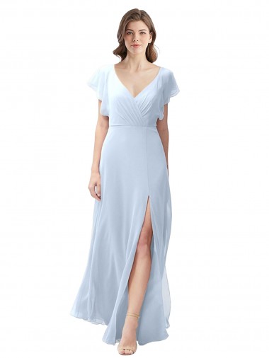 Shop Flutter Sleeves Long Chiffon Bridesmaid Dress with Daring Open Back and Side Slit Montreal