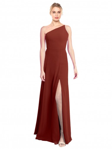 Shop Fit and Flare One Shoulder Long Chiffon Bridesmaid Dress with High Slit Montreal
