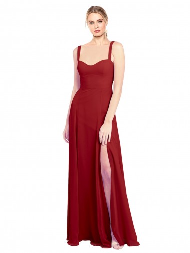Shop Sweetheart Neckline Long Chiffon Bridesmaid Dress with Side Slit and Wide Straps Montreal