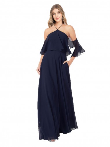 Shop Halter Neck Cold Shoulder Flutter Sleeves Bridesmaid Dress Montreal