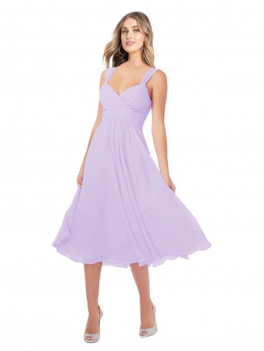 Shop Draped Midi Length Chiffon Cocktail Bridesmaid Dress with Ruched Bodice Montreal