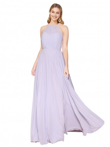 Shop High Neck Halter Shirred Chiffon Bridesmaid Dress / Formal Prom Dress Montreal