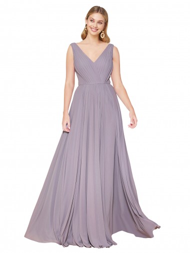 Shop Draped Floor Length High Neck V-Back Chiffon Bridesmaid Dress / Formal Prom Dress with Shirred Bodice Montreal