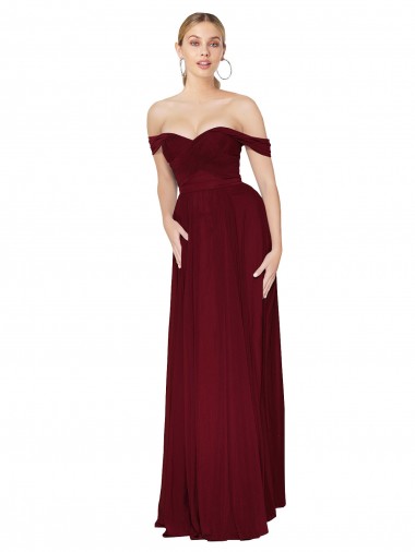 Shop Shirred Sweetheat Neckline Off the Shoulder Long Chiffon Bridesmaid Dress / Formal Prom Dress Montreal