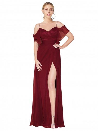 Shop Cold Shoulder Long Mermaid Chiffon Bridesmaid Dress / Formal Prom Dress with Straps Montreal