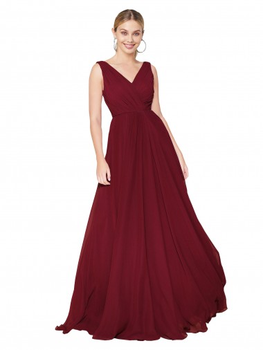 Shop Draped A-Line V-Neck Floor Length Chiffon Bridesmaid Dress / Formal Prom Dress Montreal