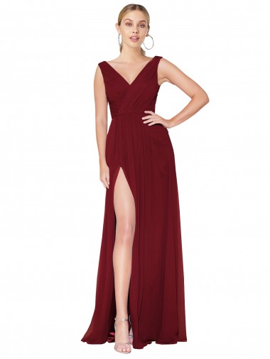 Shop Draped Mermaid Long V-Neck Chiffon Bridesmaid Dress / Formal Prom Dress with High Slit Montreal